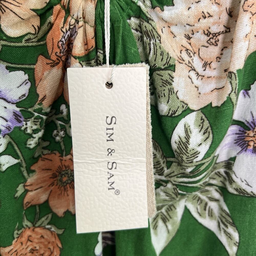 NWT Sim & Sam Dress Linen Blend Floral Sz S Ruffled Babydoll Vacation Green Boho - Picture 11 of 15